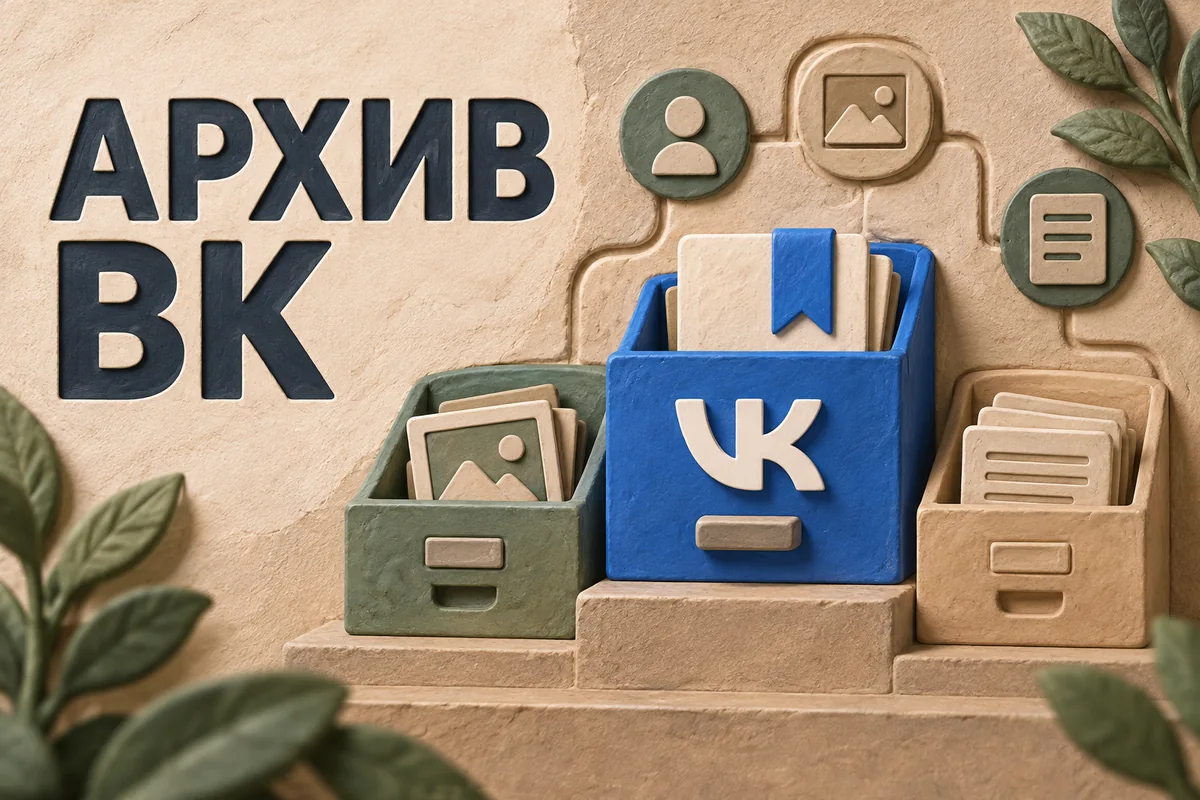 Нейросетевая иллюстрация с логотипом VK: архив вк.