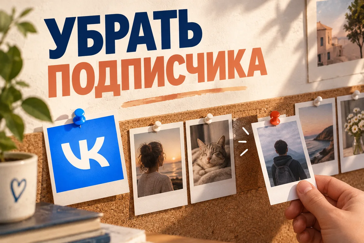 Нейросетевая иллюстрация с логотипом VK: убрать подписчика.