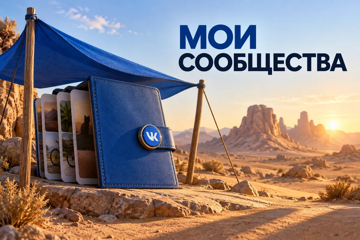 Нейросетевая иллюстрация с логотипом VK: мои сообщества.