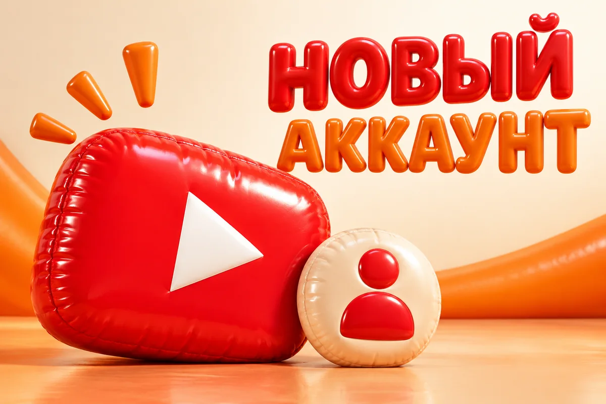 НОВЫЙ АККАУНТ: авторская иллюстрация с логотипом YouTube для инструкции DownJet