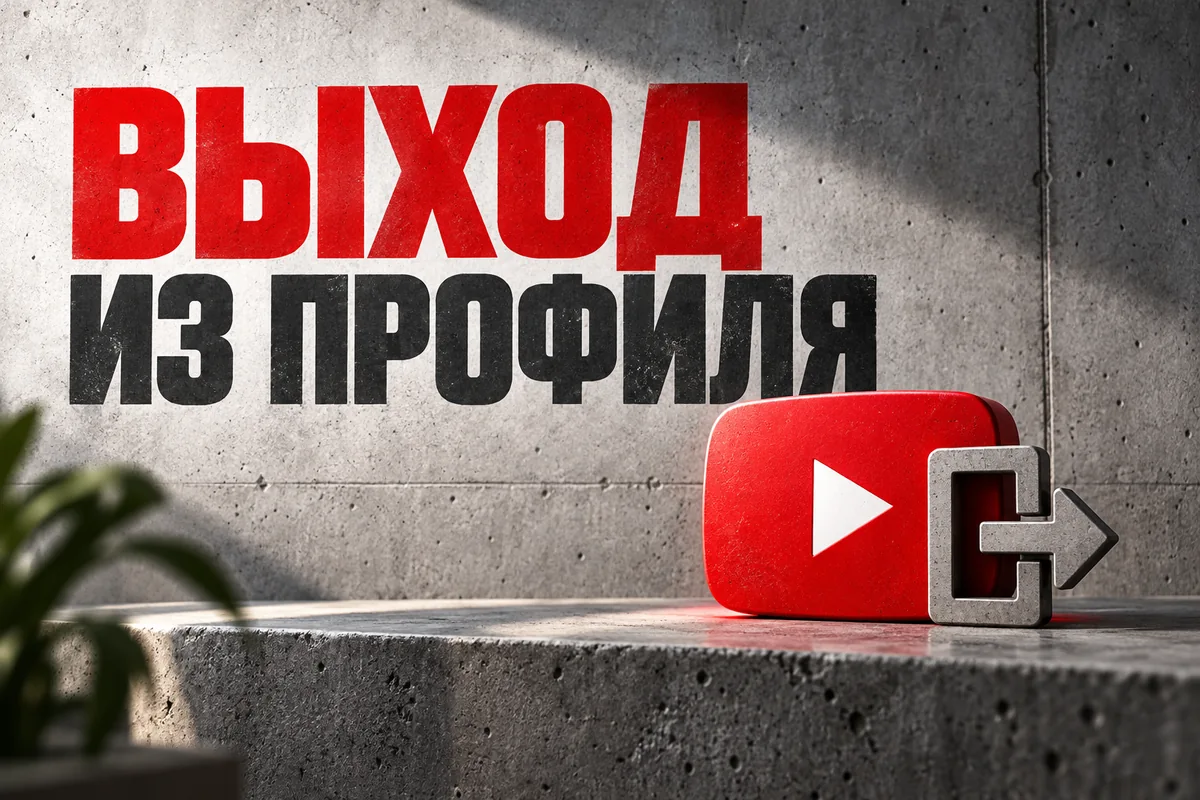 ВЫХОД ИЗ ПРОФИЛЯ: авторская иллюстрация с логотипом YouTube для инструкции DownJet