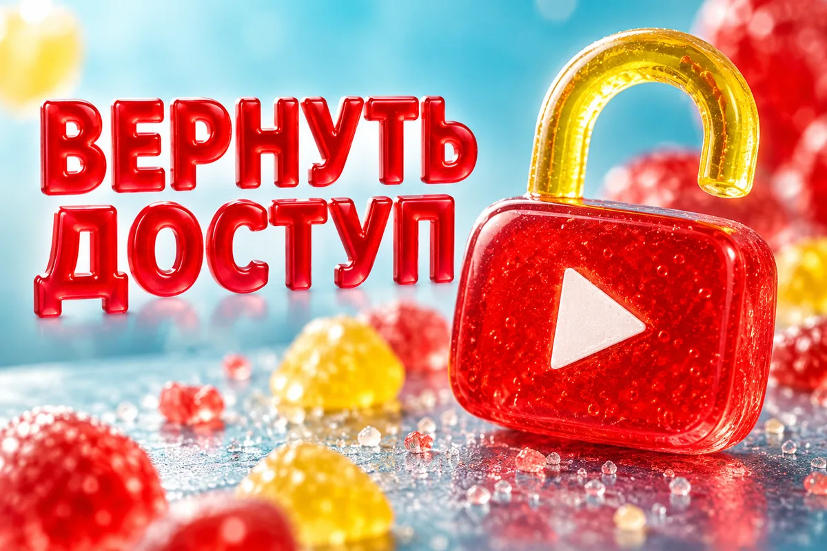 ВЕРНУТЬ ДОСТУП: авторская иллюстрация с логотипом YouTube для инструкции DownJet