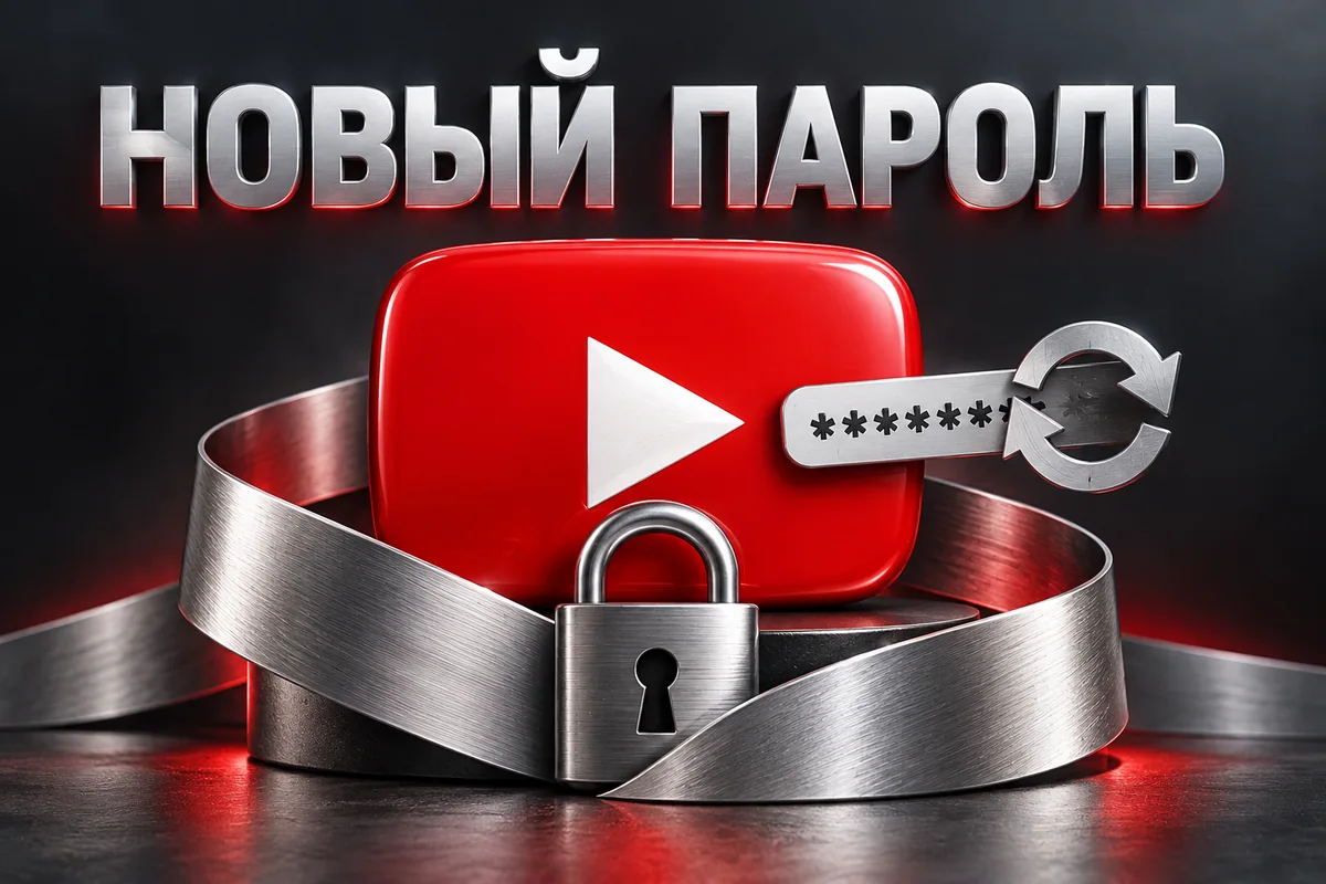 НОВЫЙ ПАРОЛЬ: авторская иллюстрация с логотипом YouTube для инструкции DownJet