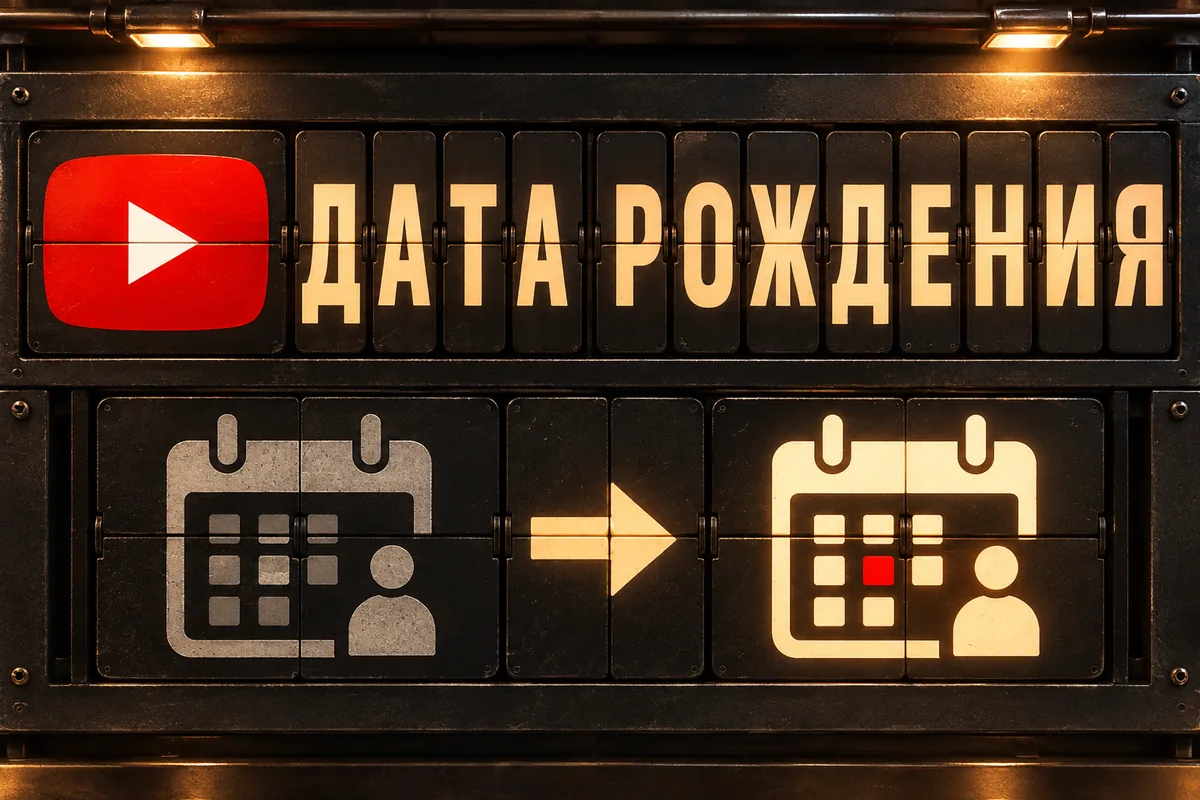 ДАТА РОЖДЕНИЯ: авторская иллюстрация с логотипом YouTube для инструкции DownJet