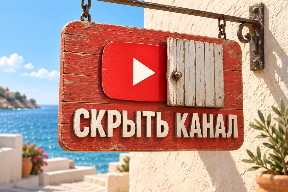 СКРЫТЬ КАНАЛ: авторская иллюстрация с логотипом YouTube для инструкции DownJet