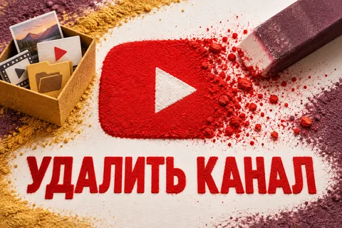 УДАЛИТЬ КАНАЛ: авторская иллюстрация с логотипом YouTube для инструкции DownJet