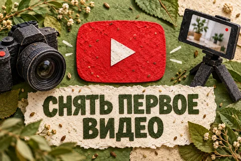 СНЯТЬ ПЕРВОЕ ВИДЕО: авторская иллюстрация с логотипом YouTube для инструкции DownJet