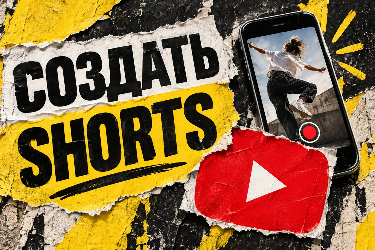 СОЗДАТЬ SHORTS: авторская иллюстрация с логотипом YouTube для инструкции DownJet