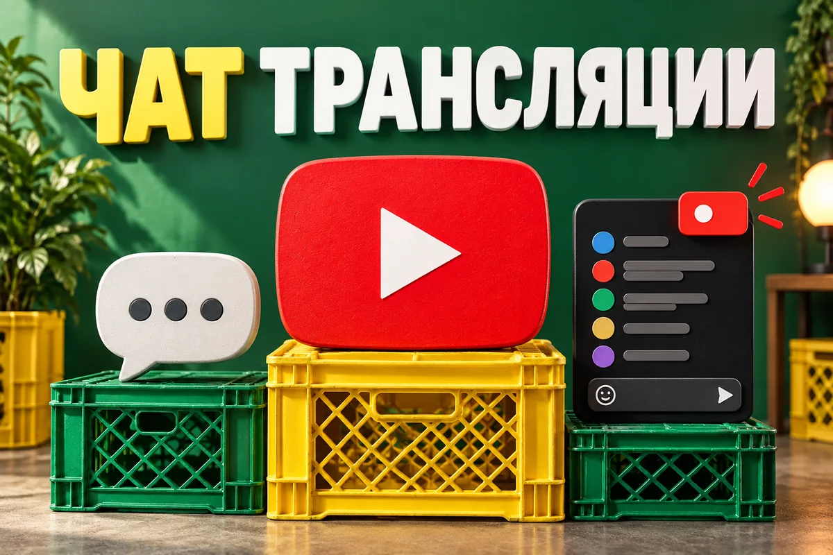 ЧАТ ТРАНСЛЯЦИИ: авторская иллюстрация с логотипом YouTube для инструкции DownJet