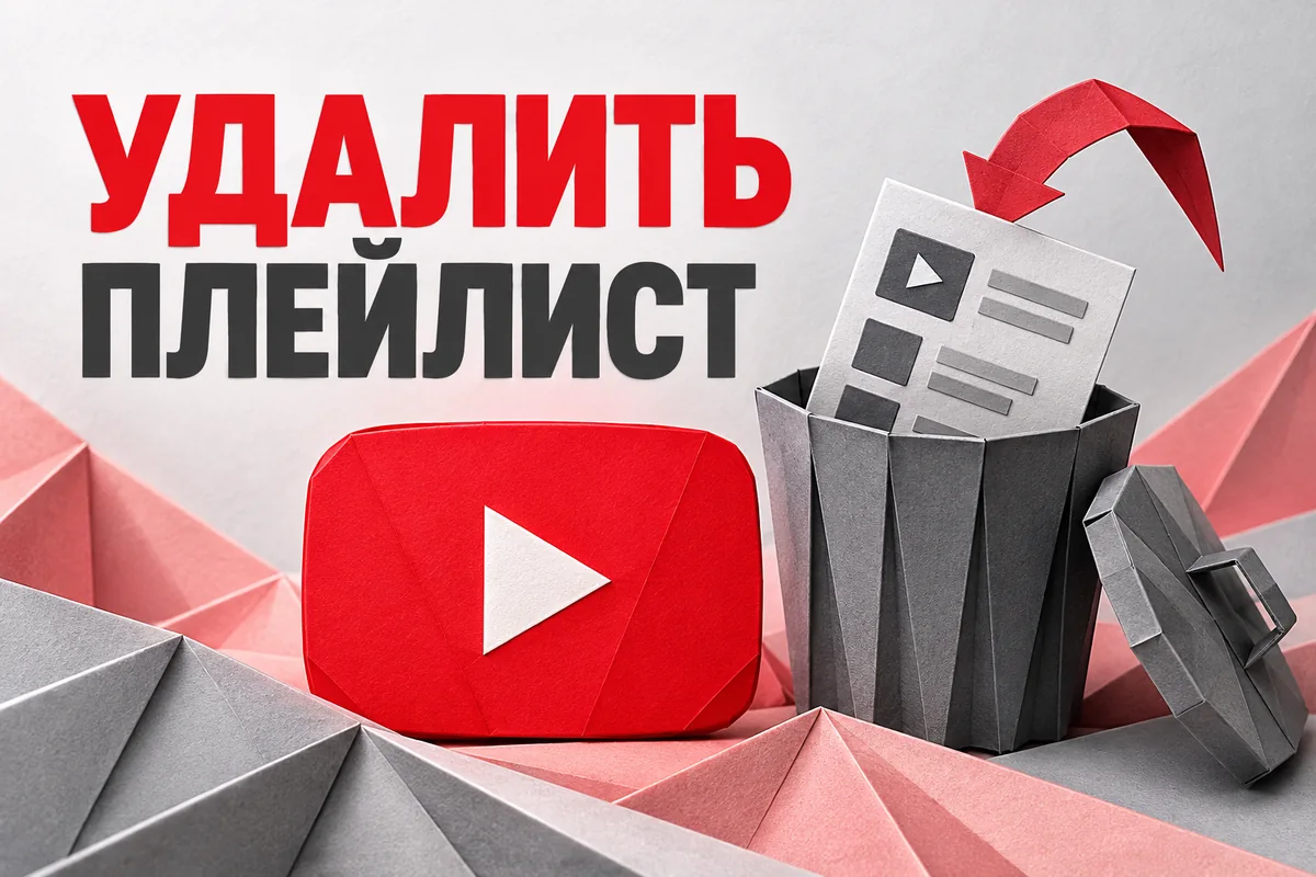 УДАЛИТЬ ПЛЕЙЛИСТ: авторская иллюстрация с логотипом YouTube для инструкции DownJet