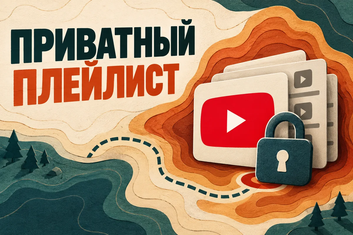 ПРИВАТНЫЙ ПЛЕЙЛИСТ: авторская иллюстрация с логотипом YouTube для инструкции DownJet