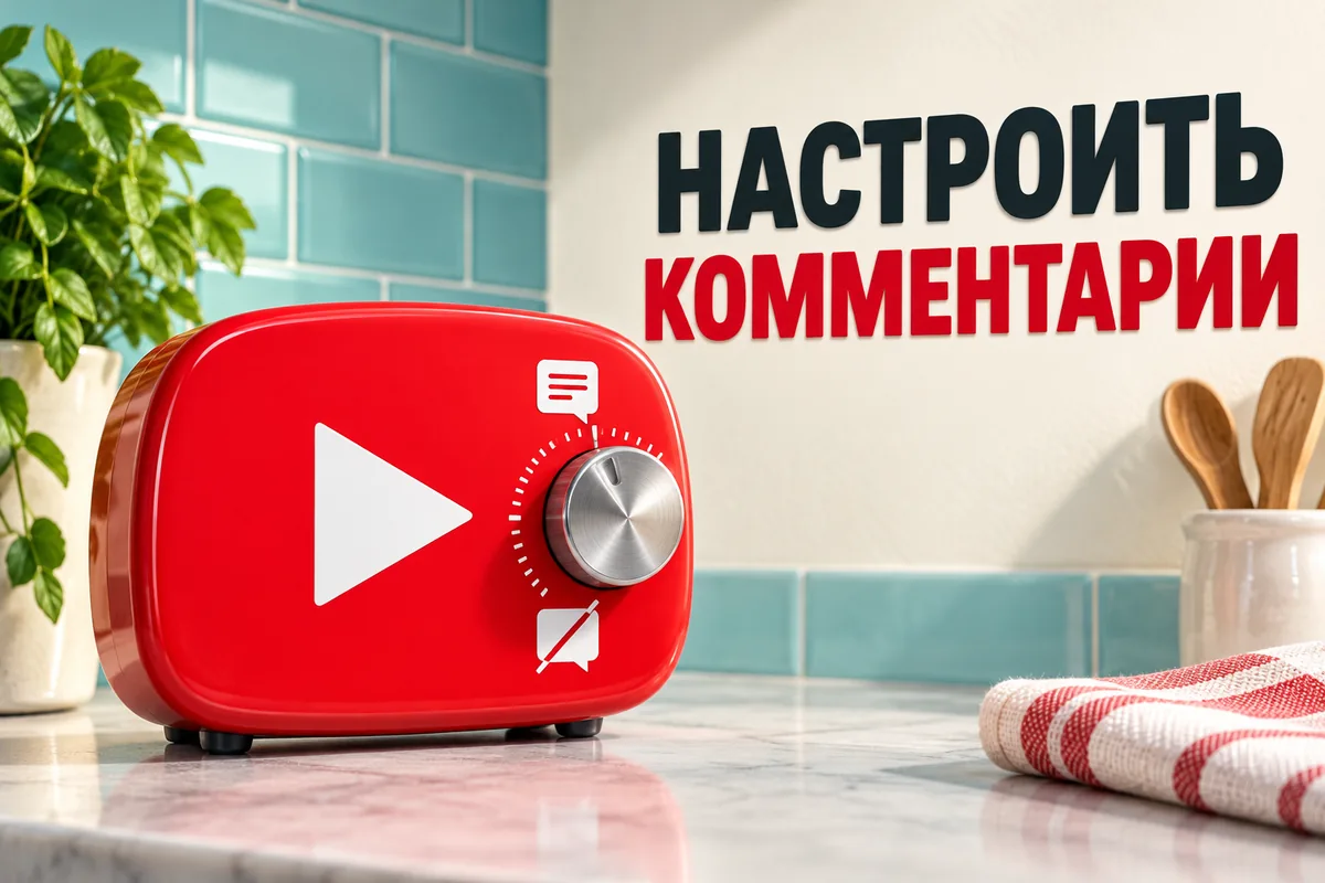 НАСТРОИТЬ КОММЕНТАРИИ: авторский нейросетевой постер с логотипом YouTube для инструкции DownJet