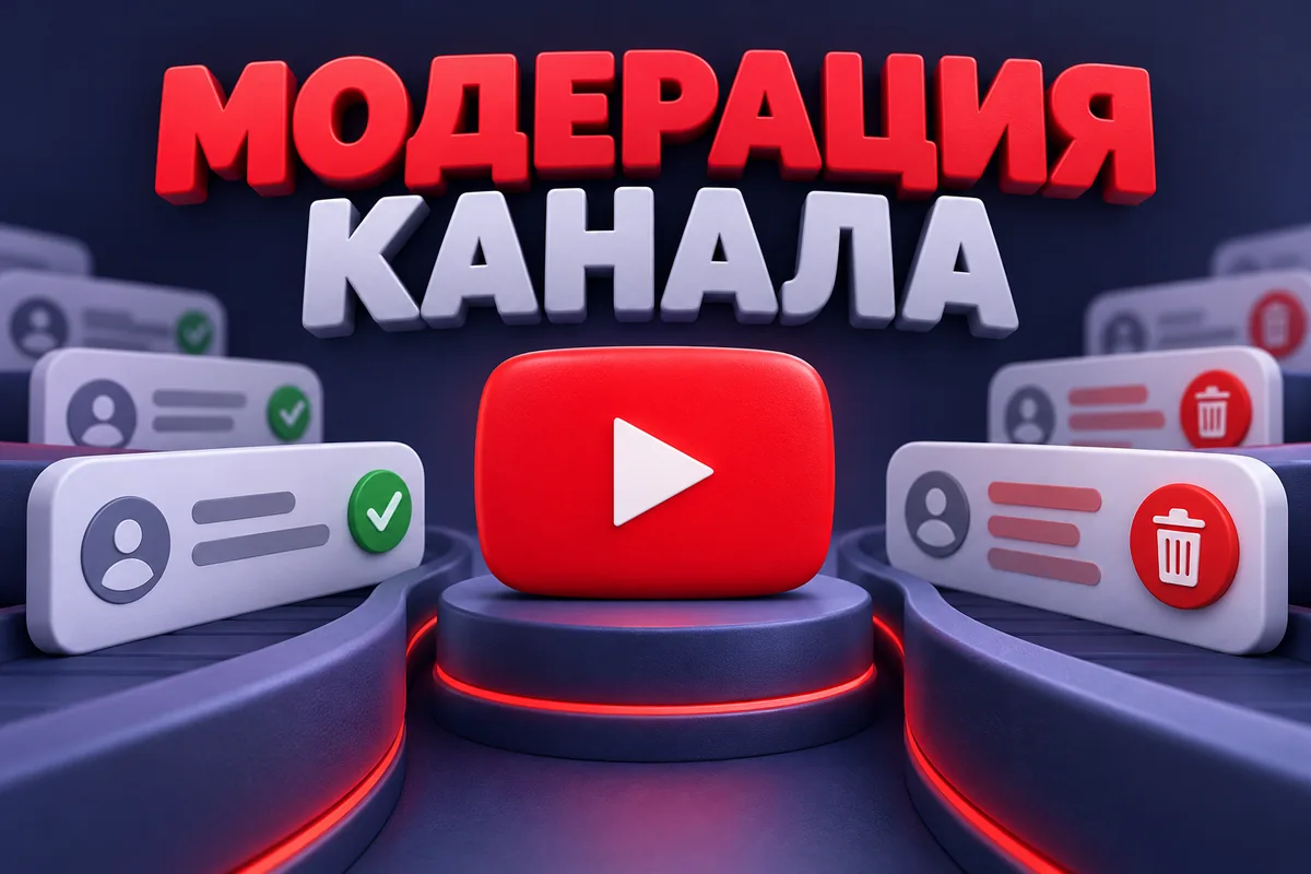 МОДЕРАЦИЯ КАНАЛА: авторский нейросетевой постер с логотипом YouTube для инструкции DownJet