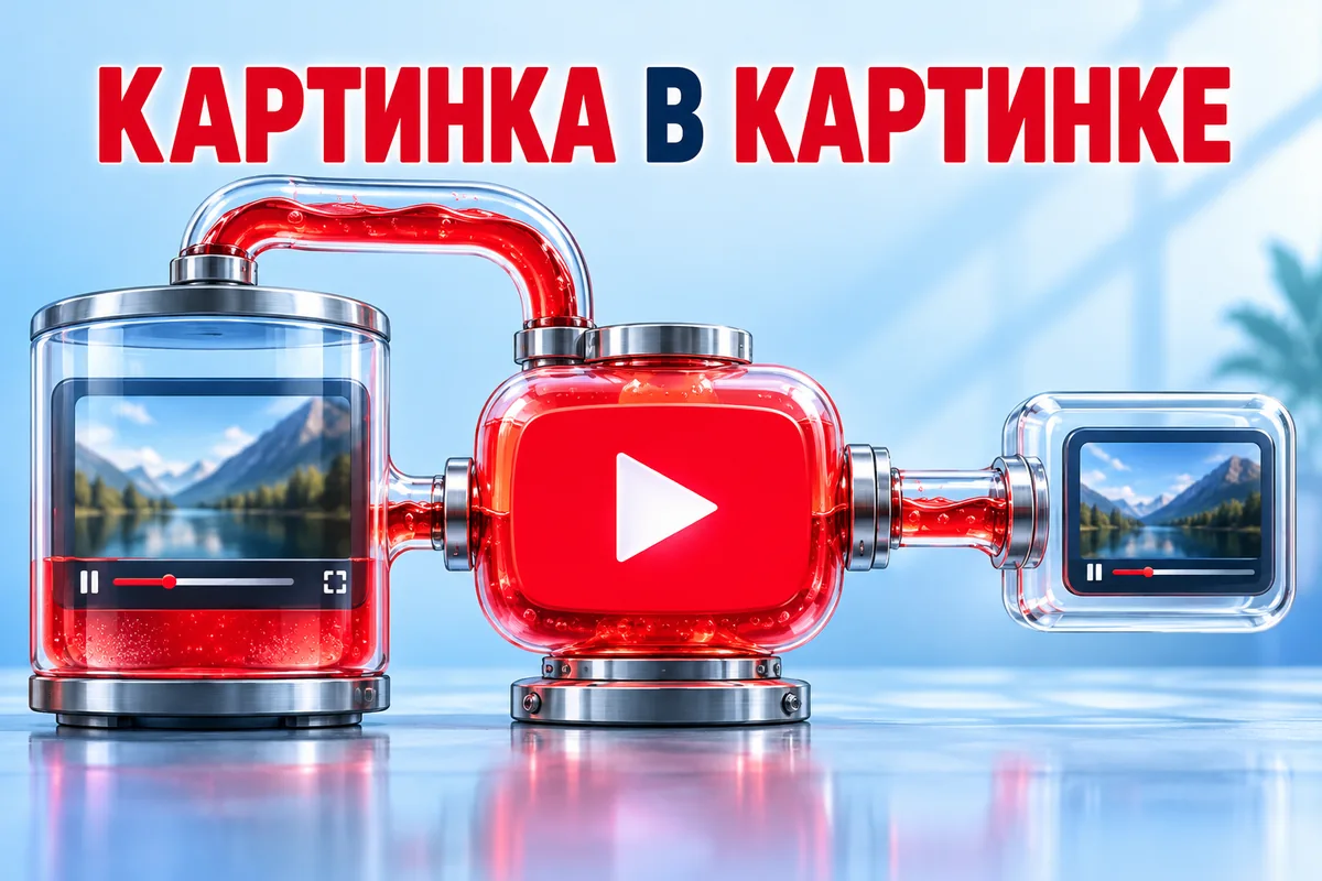 КАРТИНКА В КАРТИНКЕ: авторский нейросетевой постер с логотипом YouTube для инструкции DownJet