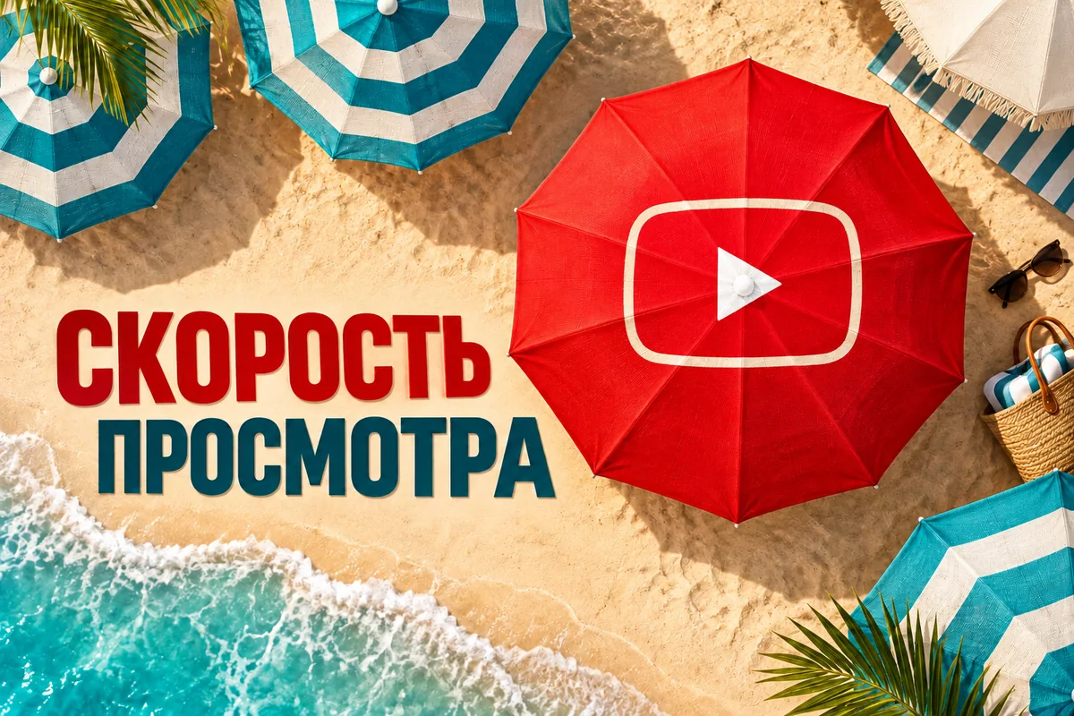 СКОРОСТЬ ПРОСМОТРА: авторский нейросетевой постер с логотипом YouTube для инструкции DownJet