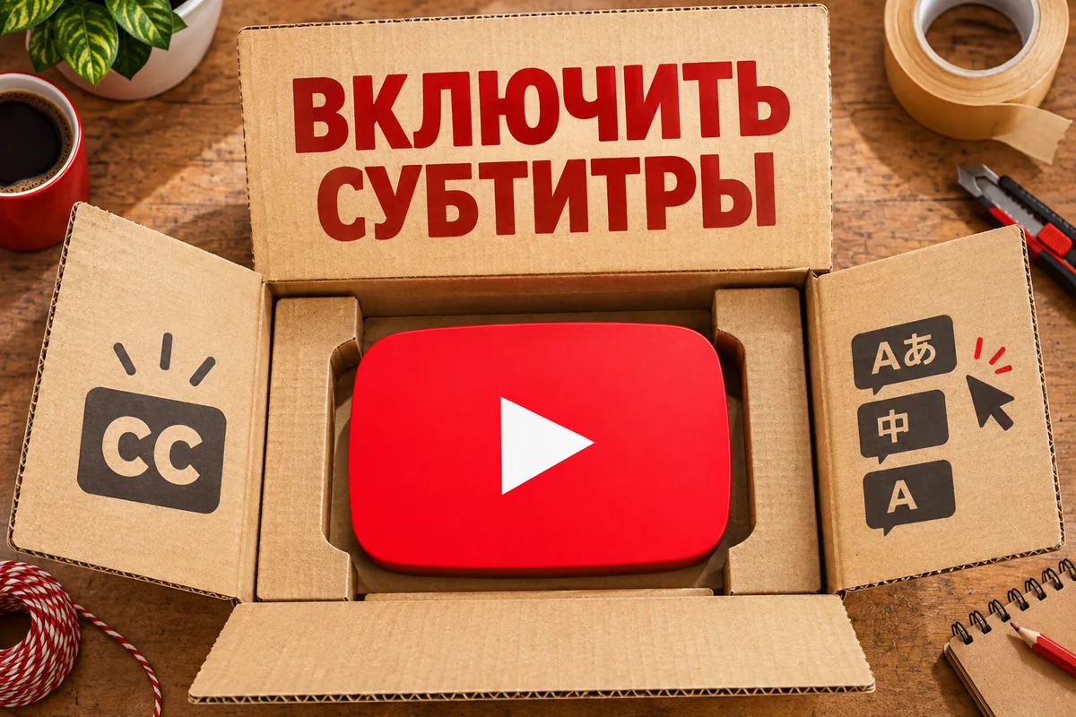 ВКЛЮЧИТЬ СУБТИТРЫ: авторский нейросетевой постер с логотипом YouTube для инструкции DownJet