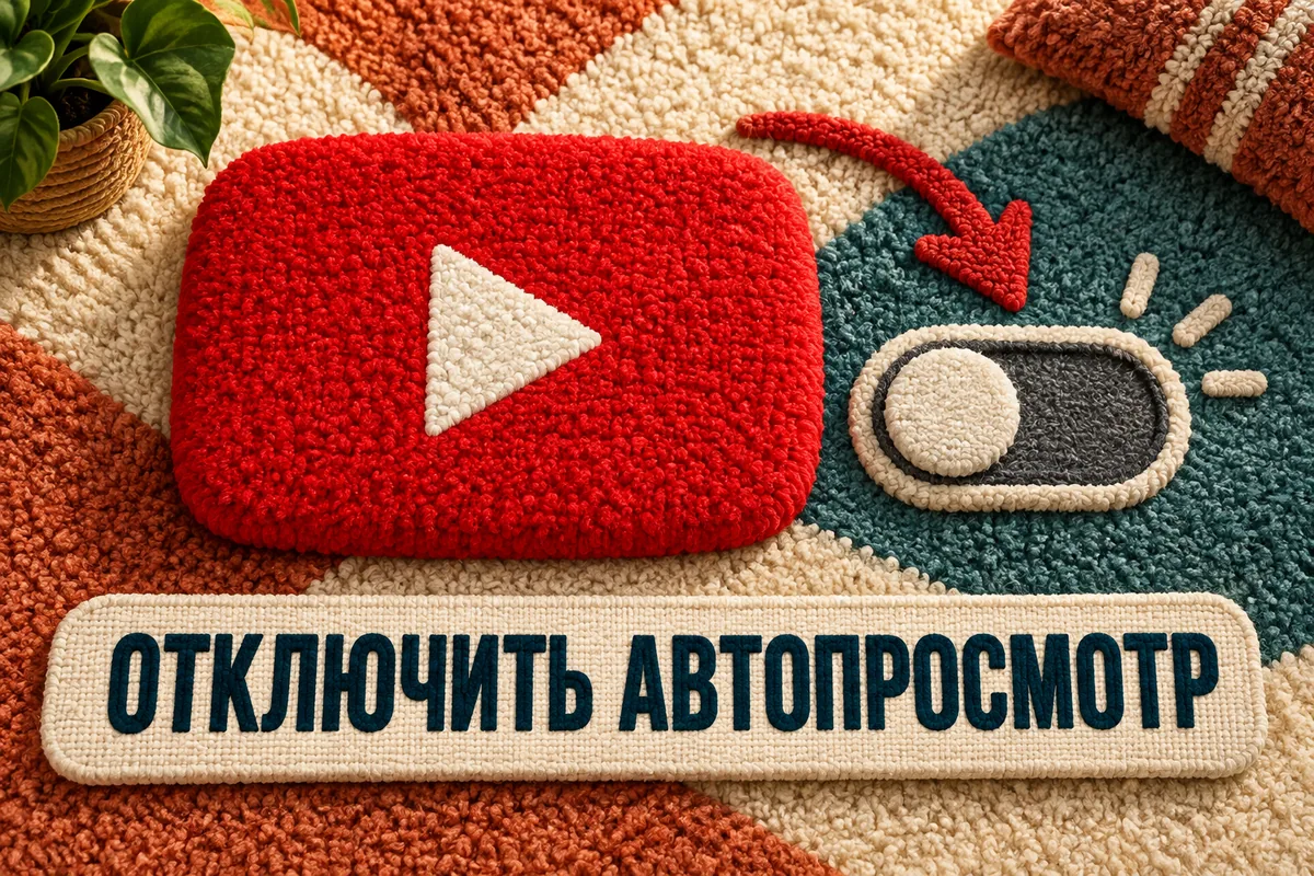 ОТКЛЮЧИТЬ АВТОПРОСМОТР: авторский нейросетевой постер с логотипом YouTube для инструкции DownJet