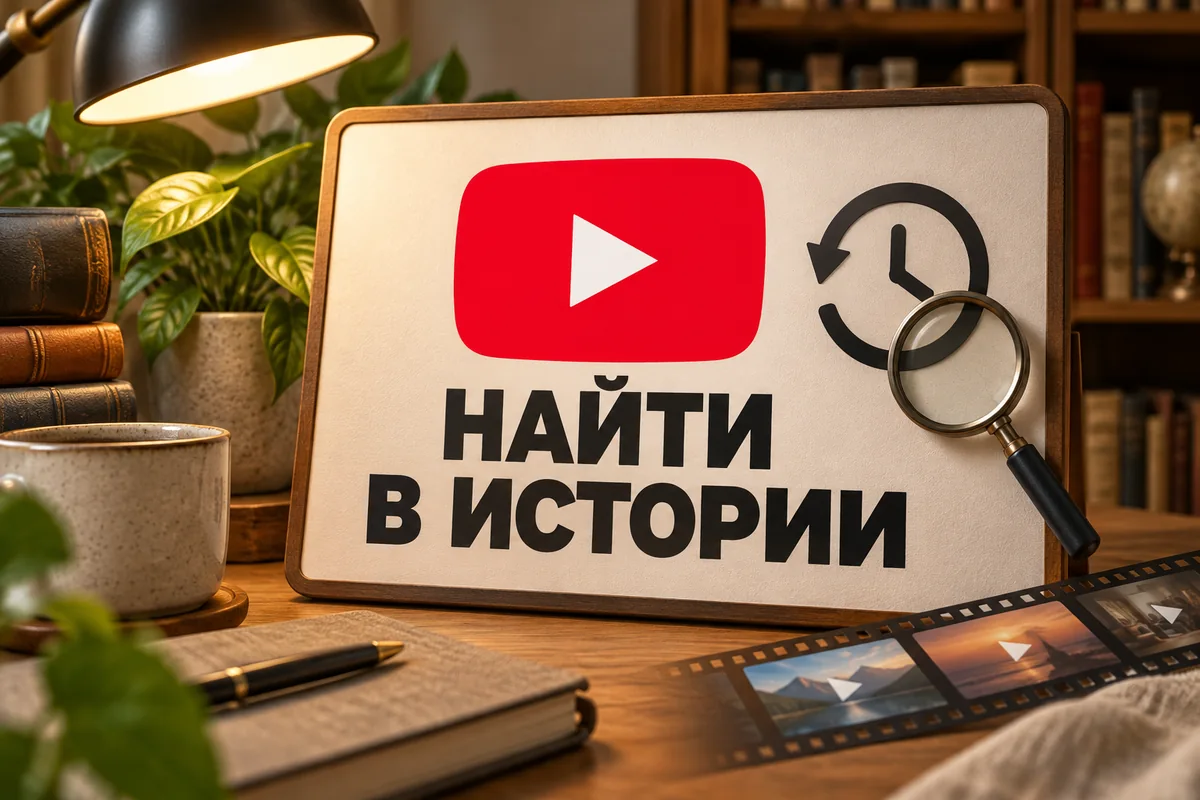 НАЙТИ В ИСТОРИИ: авторский нейросетевой постер с логотипом YouTube для инструкции DownJet