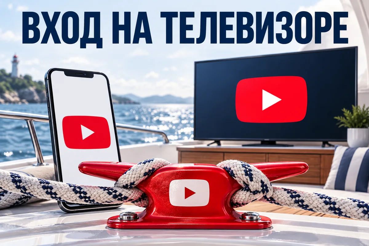 ВХОД НА ТЕЛЕВИЗОРЕ: иллюстрация с логотипом YouTube к инструкции DownJet