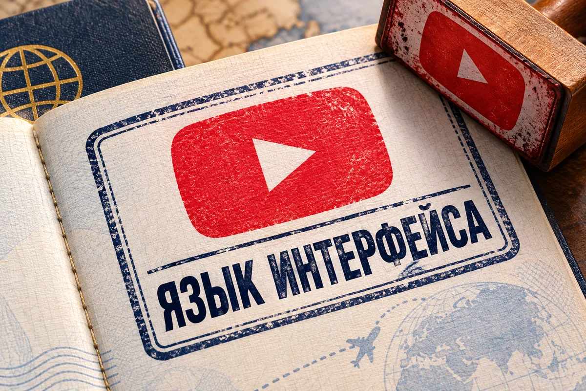 ЯЗЫК ИНТЕРФЕЙСА: иллюстрация с логотипом YouTube к инструкции DownJet