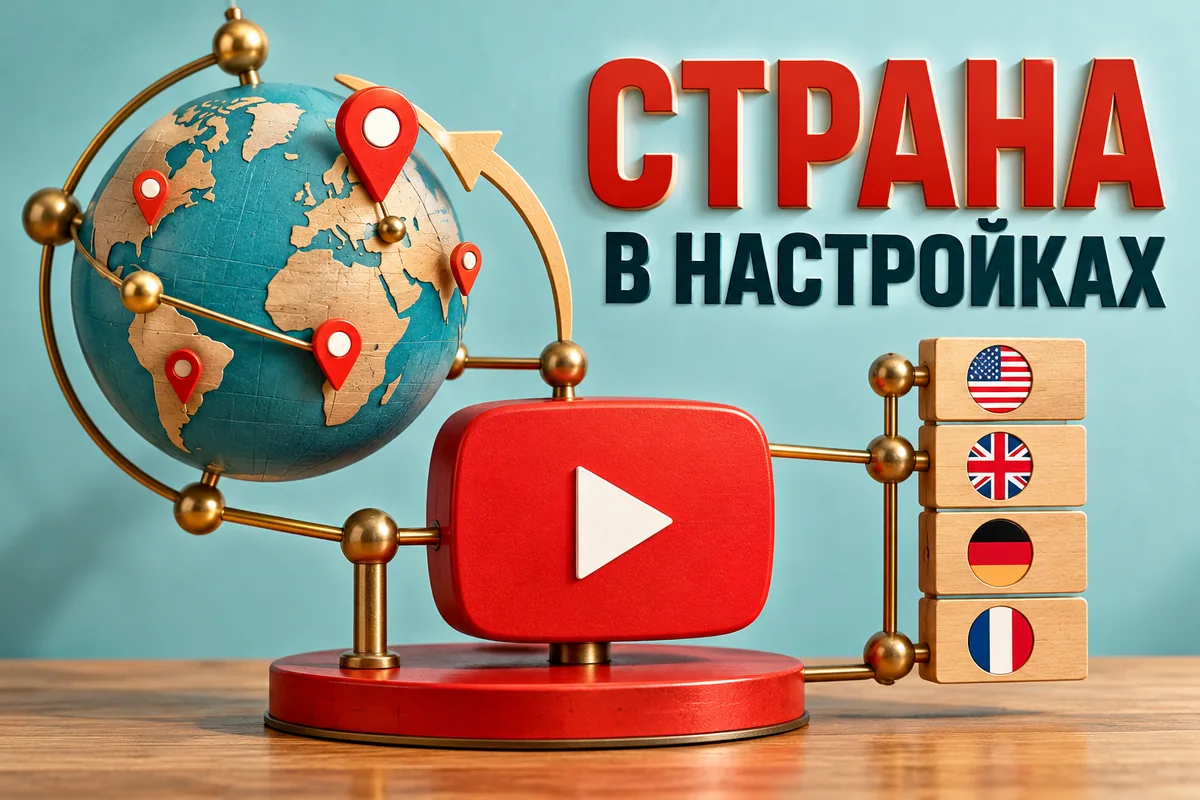 СТРАНА В НАСТРОЙКАХ: иллюстрация с логотипом YouTube к инструкции DownJet