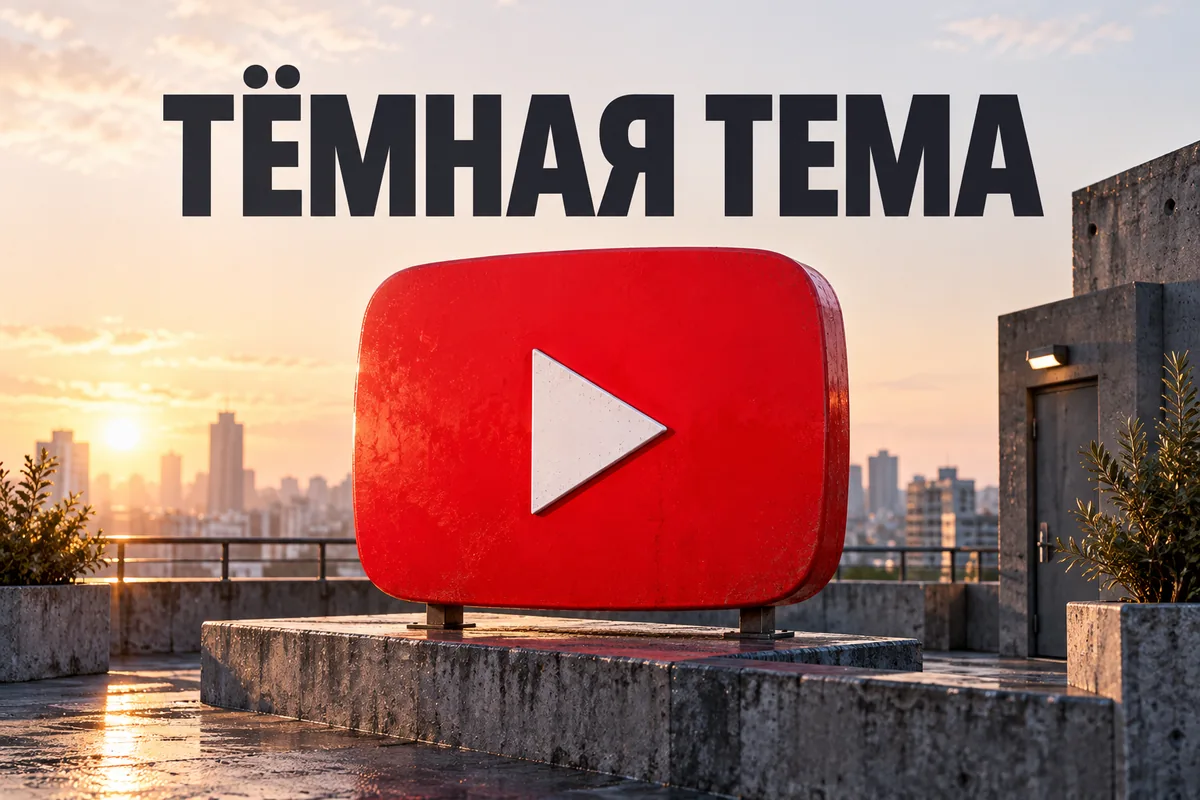 ТЁМНАЯ ТЕМА: иллюстрация с логотипом YouTube к инструкции DownJet