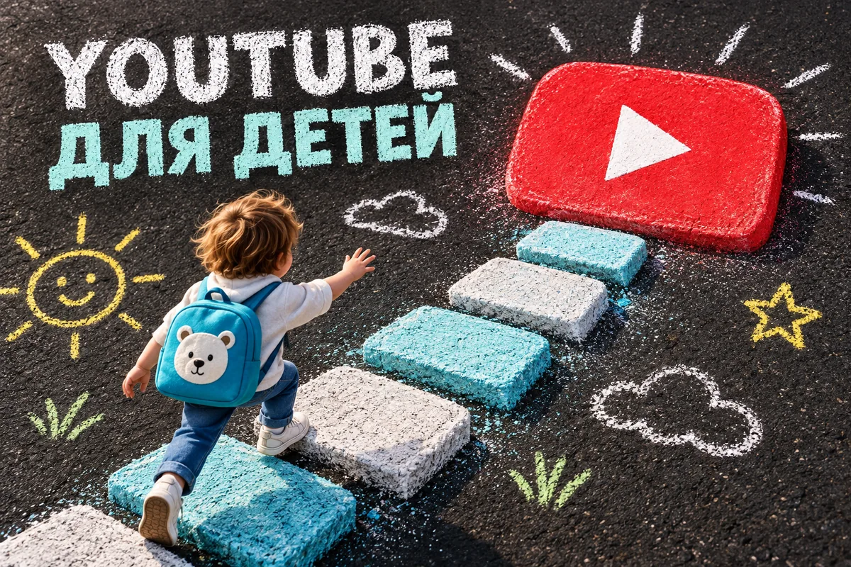 YOUTUBE ДЛЯ ДЕТЕЙ: иллюстрация с логотипом YouTube к инструкции DownJet