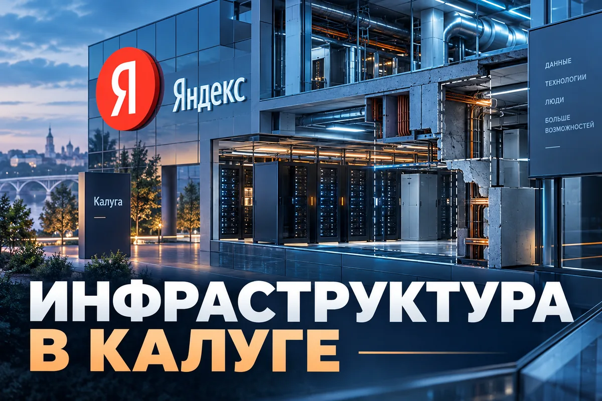 Редакционная AI-иллюстрация с логотипом Яндекса: ИНФРАСТРУКТУРА В КАЛУГЕ. Изображение не является фотографией места события.