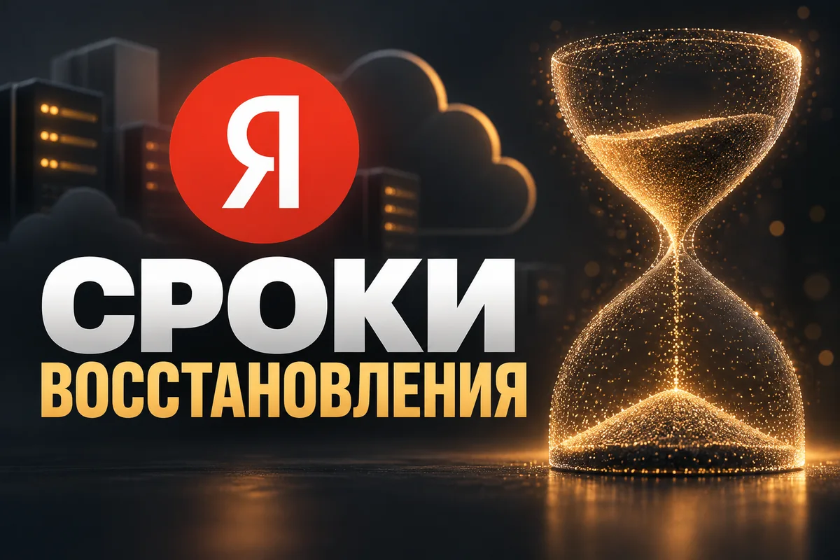 Редакционная AI-иллюстрация с логотипом Яндекса: СРОКИ ВОССТАНОВЛЕНИЯ. Изображение не является фотографией места события.