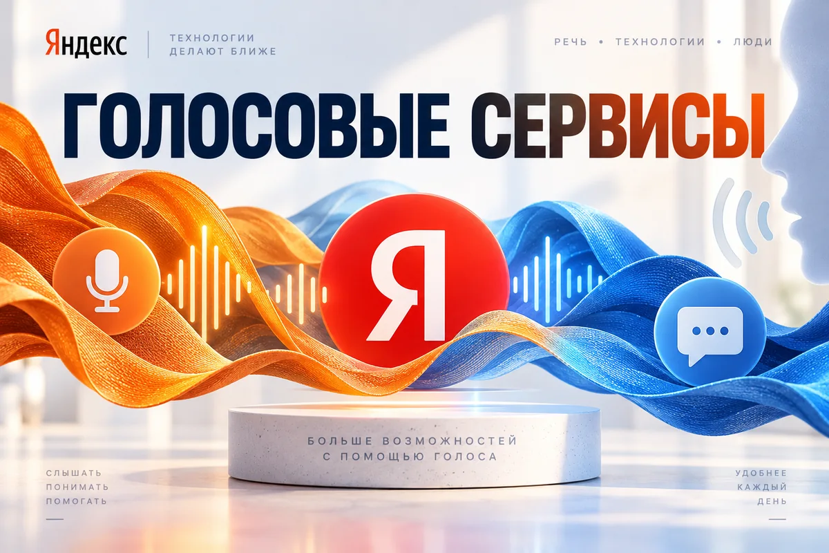 Редакционная AI-иллюстрация с логотипом Яндекса: ГОЛОСОВЫЕ СЕРВИСЫ. Изображение не является фотографией места события.