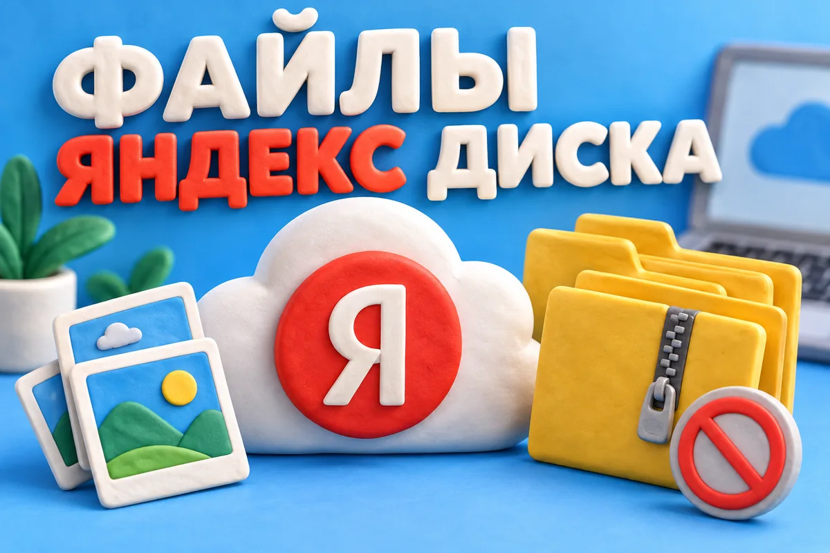 Редакционная AI-иллюстрация с логотипом Яндекса: ФАЙЛЫ ЯНДЕКС ДИСКА. Изображение не является фотографией места события.