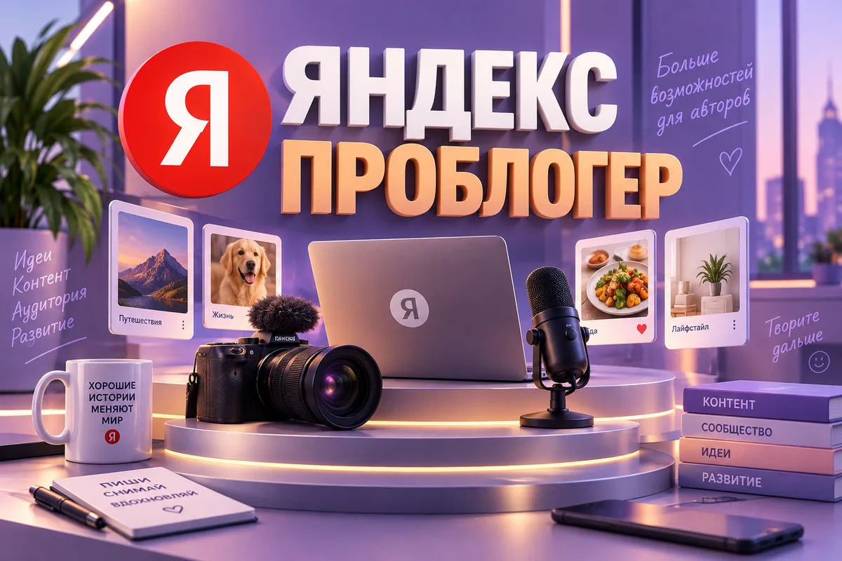 Редакционная AI-иллюстрация с логотипом Яндекса: ЯНДЕКС ПРОБЛОГЕР. Изображение не является фотографией места события.
